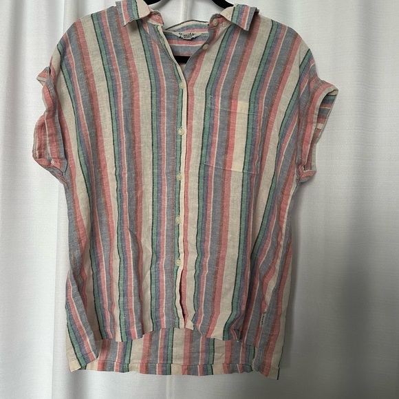 Women's Orvis Ladies Short Sleeve Button Up Linen Blend Shirt Top Stripe S - Picture 4 of 15